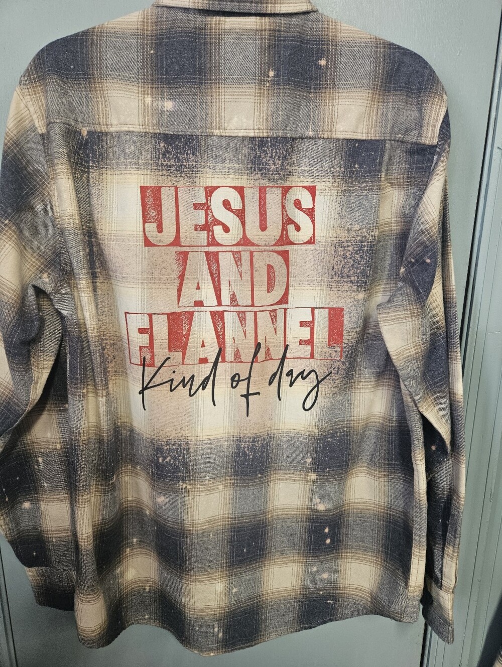 Bleached Flannel - 'Jesus and Flannel' Plaid Button-Up Shirt - Cream & Navy